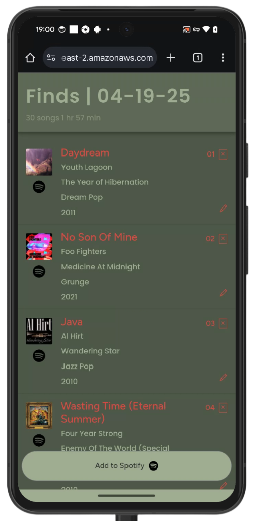 Generated Playlist Screenshot